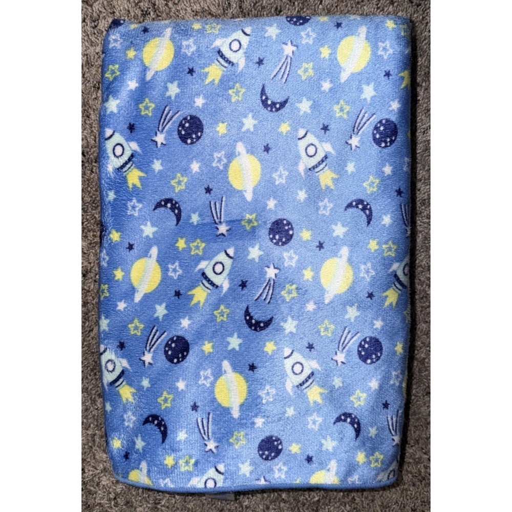Kidgets Baby Blanket Blue Rockets Yellow Stars Planets Space Velour Sherpa Lovey
